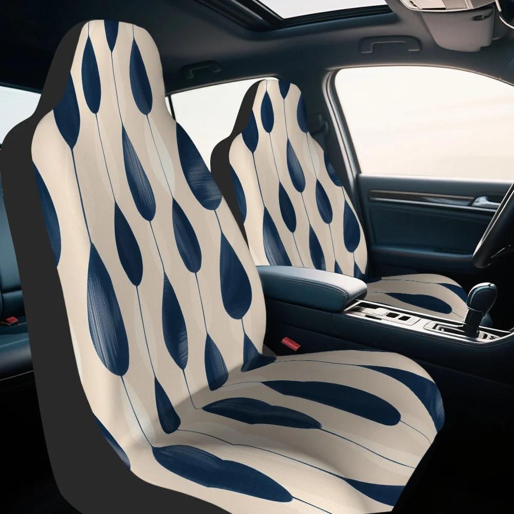 2pcs, Geometric Teardrop Beige Blue Pattern Car Seat Covers, Soft And Comfortable, Fit For Front Seats Of Cars And Trucks, Idea