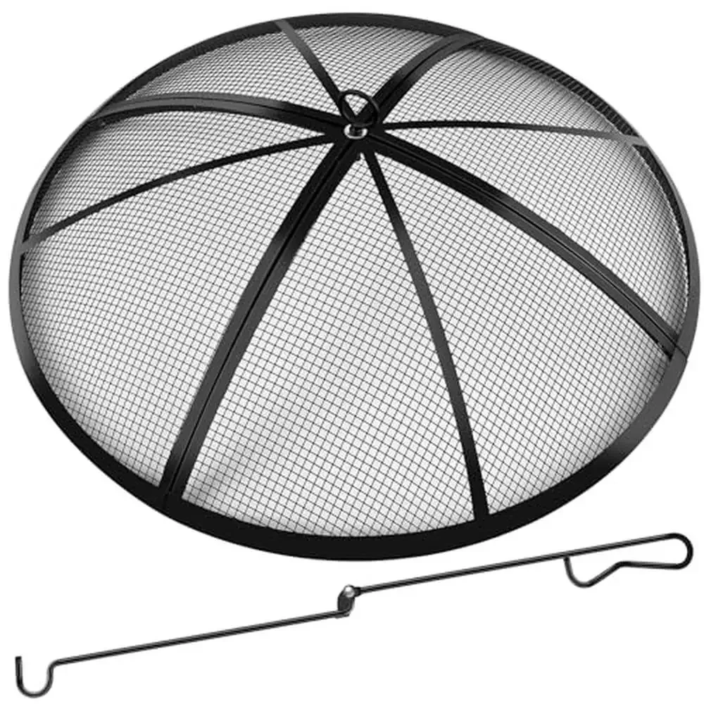 

Fire Pit Spark Screen 24" Round Mesh Cover with Poker & Handle Collapsible Heavy Duty Stainless Steel Lid Camping Bonfire Beach