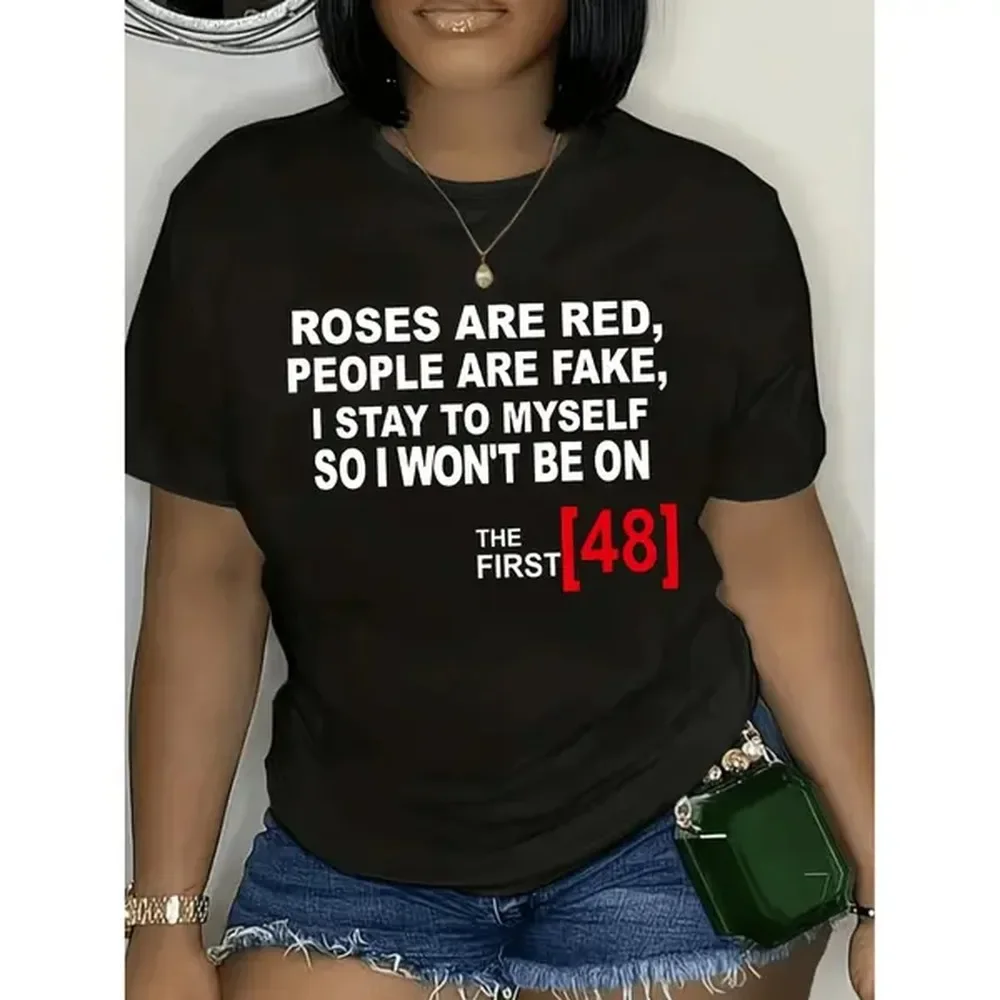 [100% Cotton] Womens Casual Short Sleeve T Shirt With Letter Print Crew Neck Stay To Quote Spring Summer Essential Casual Wear Stylish Casualwear Knitted Texture Ladies T Shirts Black -1 T-Shirt For Men And Women
