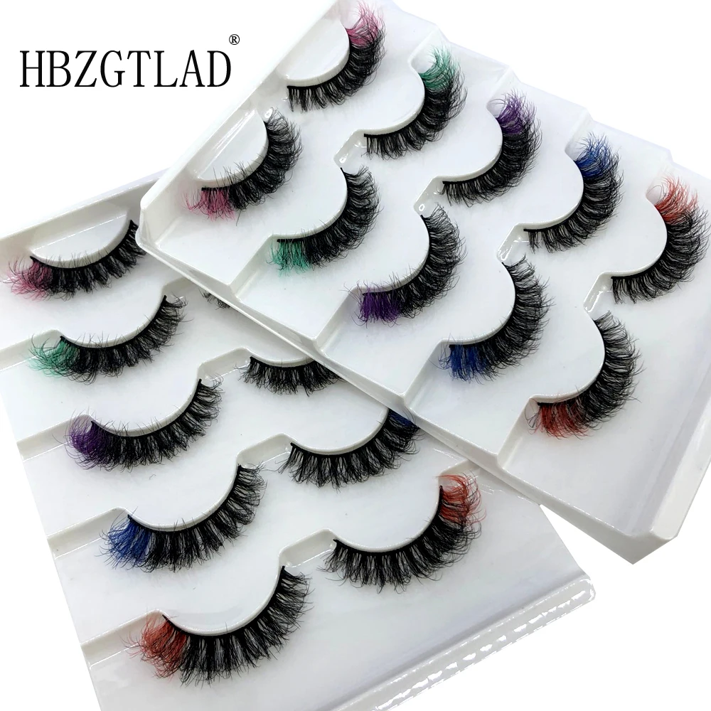 HBZGTLAD New 5 pairs of fluffy colored eyelashes wholesale dramatic natural eyelashes extended makeup false eyelashes