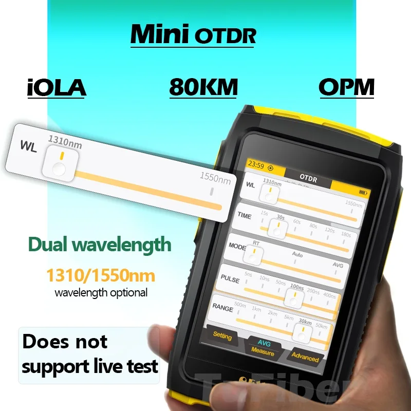 Mini OTDR 1310nm 1550nm 20dB Dual Wavelength Optical Fiber Reflectometer Touch Screen OPM VFL OLS iOLA Event Map Optic Tester