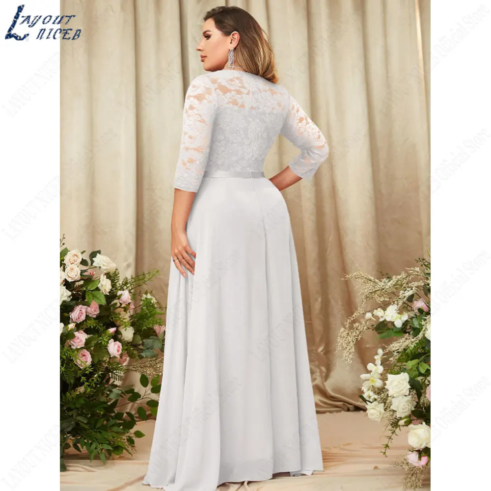 LAYOUT NICEB Plus Size a-line abiti da sposa in Chiffon pizzo maniche a tre quarti cintura abito da sposa scollo a v abiti para mujer 2024LAYOUT NICEB Plus Size a-line abiti da sposa in Chiffon pizzo maniche a tre quar