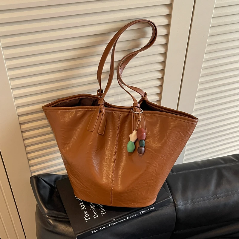 Overs ize Shopper Bag einfach lässig große Kapazität Tote Frauen Handtaschen Designer Tasche Luxus weiche Leder Umhängetasche schwarz Bolsos – Detail 17
