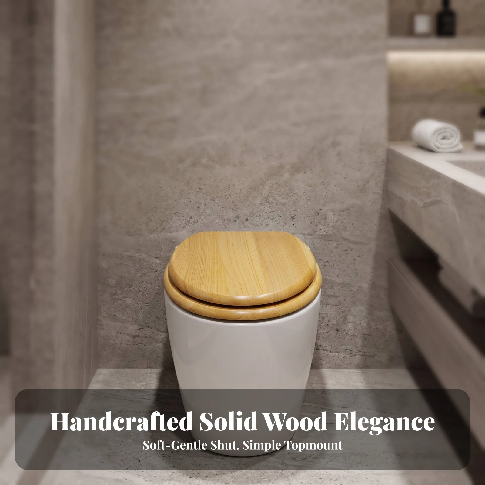 Wooden Toilet Seat Top-Mount Wood Toilet Seat Hardware Natural Grain Polished for Homeowners, Bathroom, Restroom