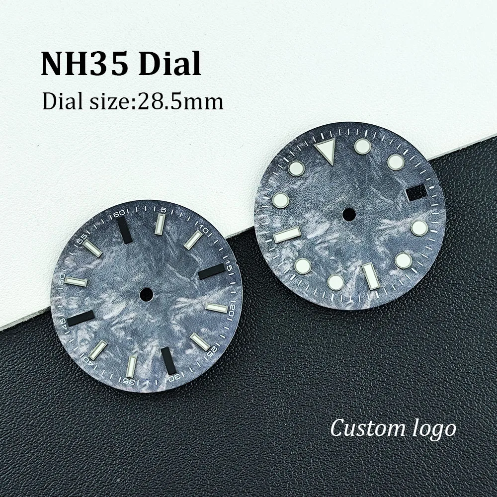 

Циферблат 28,5 мм, метеоритный черный циферблат из углеродного волокна, мужской циферблат, индивидуальный логотип, подходит для аксессуаров для механизмов NH35/NH36