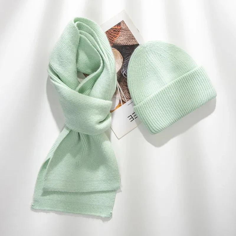 Angora Hat Scarf Set Winter Women Knit Beanie Warm Accessory For Cold Weather Autumn Sports Skiing Outdoor Holiday