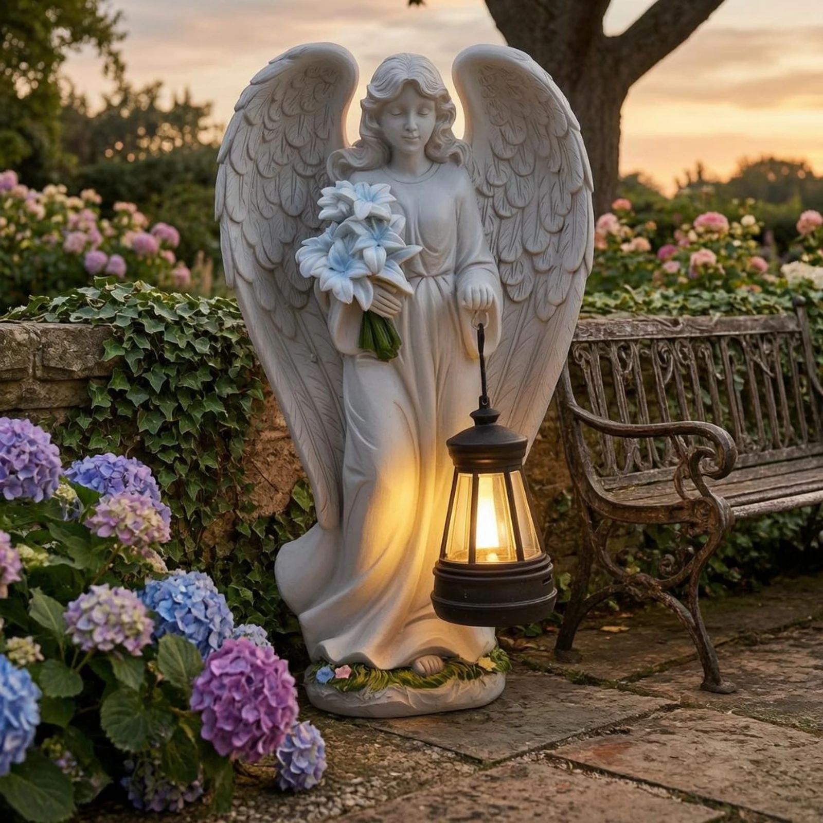 Angel Lantern Statue Feathered Wings Solar Angel Statue Outdoor Decor Decorative Weather Resistant for Walkway - view 2
