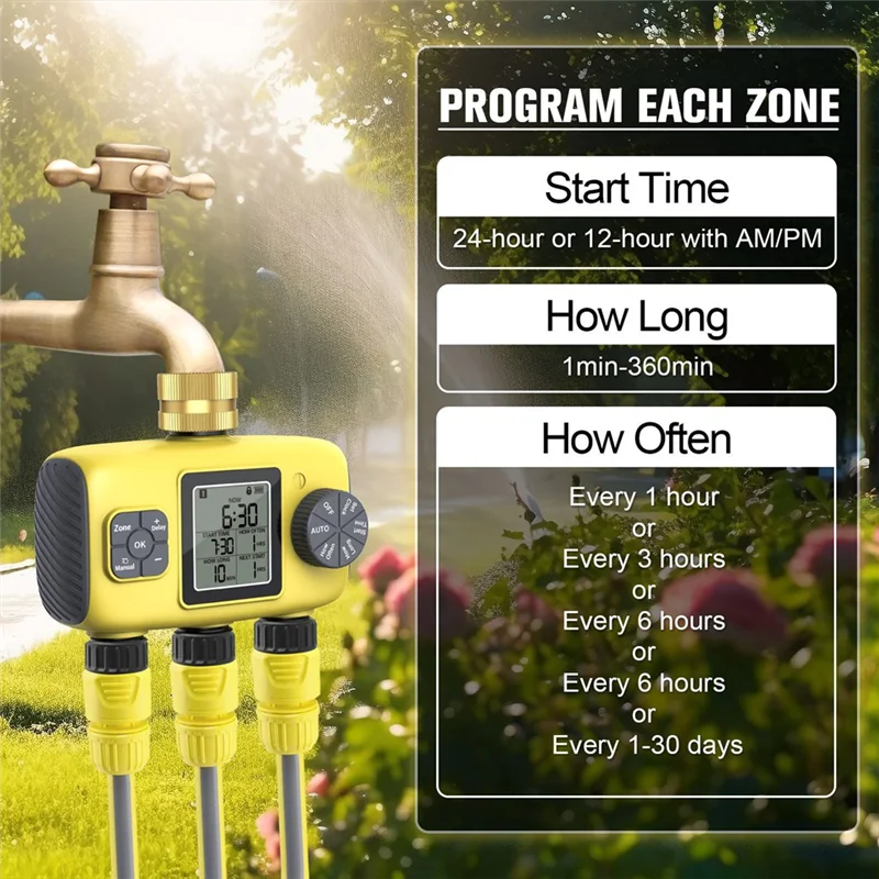 

A93Z 3-Way Automatic Watering Controller Garden Irrigation Watering System Programmable Automatic Irrigation Timer