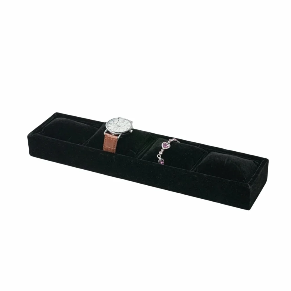 4 Slots Velvet Jewelry Organizer with Soft Pillow Bracelet Watch Display Flannel Storage Tray Solid Color Watches Display Holder