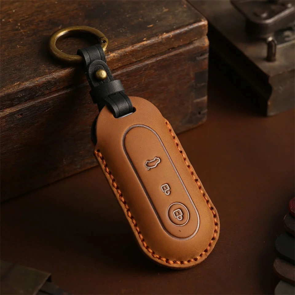 Leather Car Smart Key Case Cover for Aito M5 M7 2022 3 Buttons Remote Protection Shell Keychain Auto Accessories