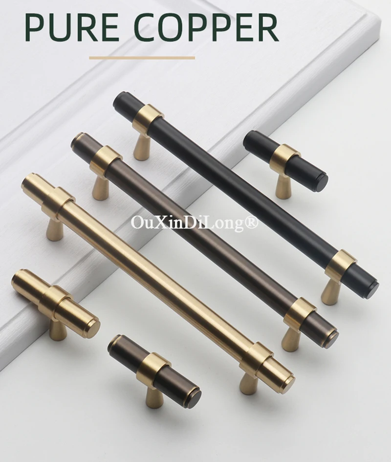 Elegant 4PCS Solid Pure Brass T-Bar Furniture Handles Drawer Pulls Cupboard Wardrobe Kitchen Shoe TV Wine Cabinet Pulls Knobs