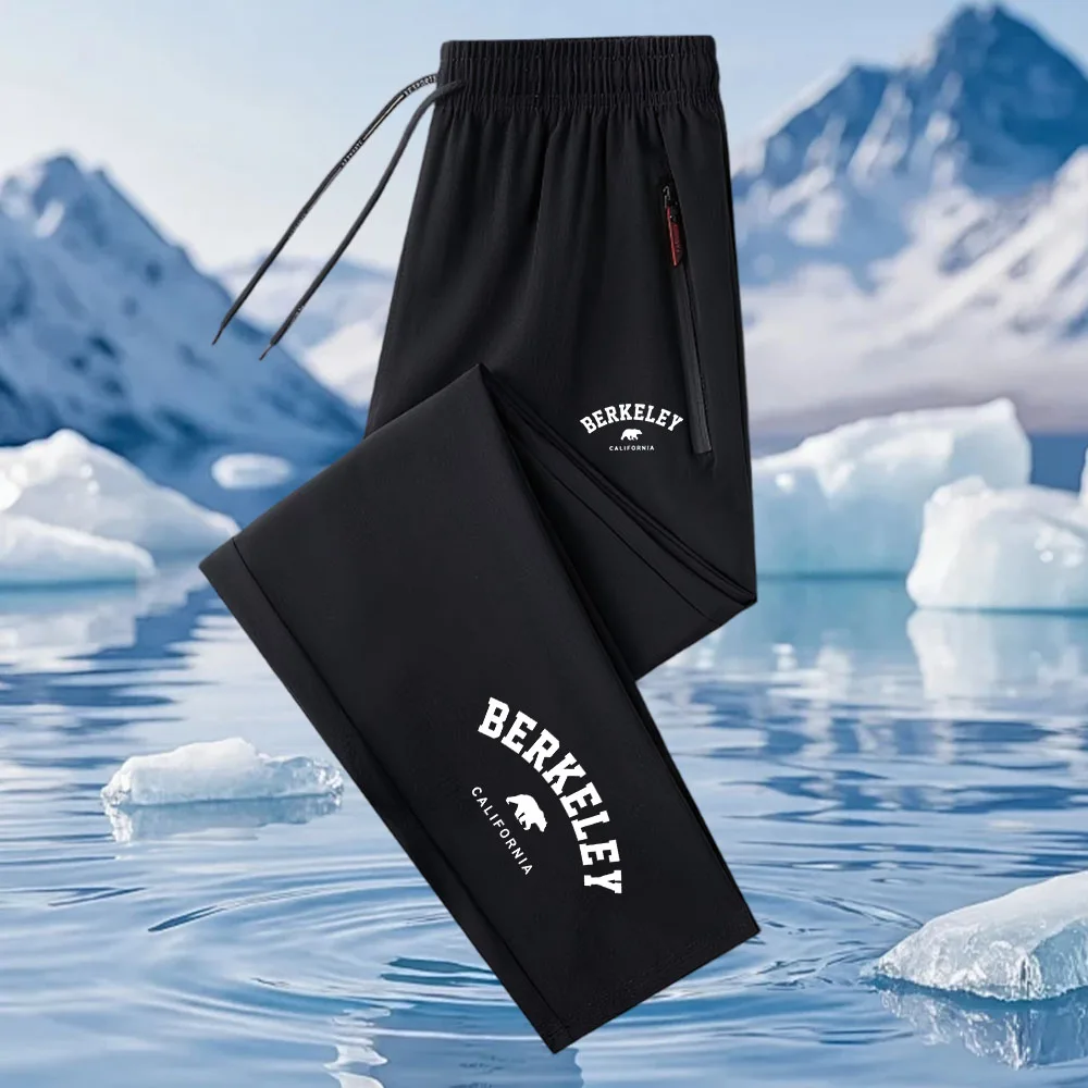 

Men's Summer Thin Ice Silk Quick Dry Casual Slim Fit Long Pants Zipper Style Breathable Comfortable Lightweight Leisure Trousers