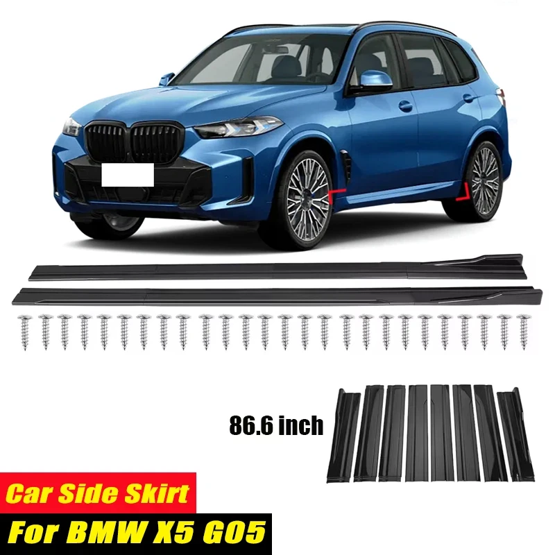 For BMW X5 G05 Racing Style Side Skirts 86.6Inch 2.2M Rocker Panels Side Lip, ABS 8Pcs Glossy Black Car Body Kit