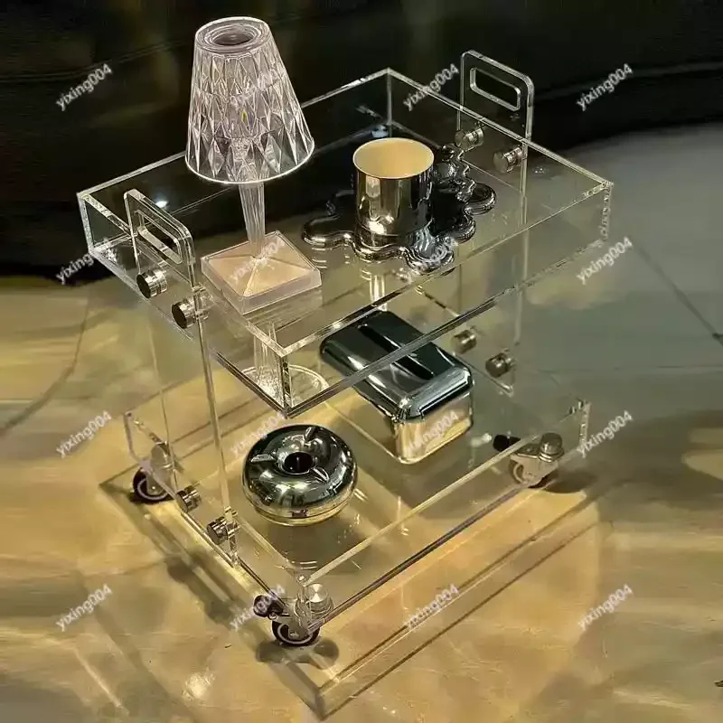 

Acrylic Rolling Side Table, 2-Tier Mobile Shelf for Bedroom Sofa Snack Storage