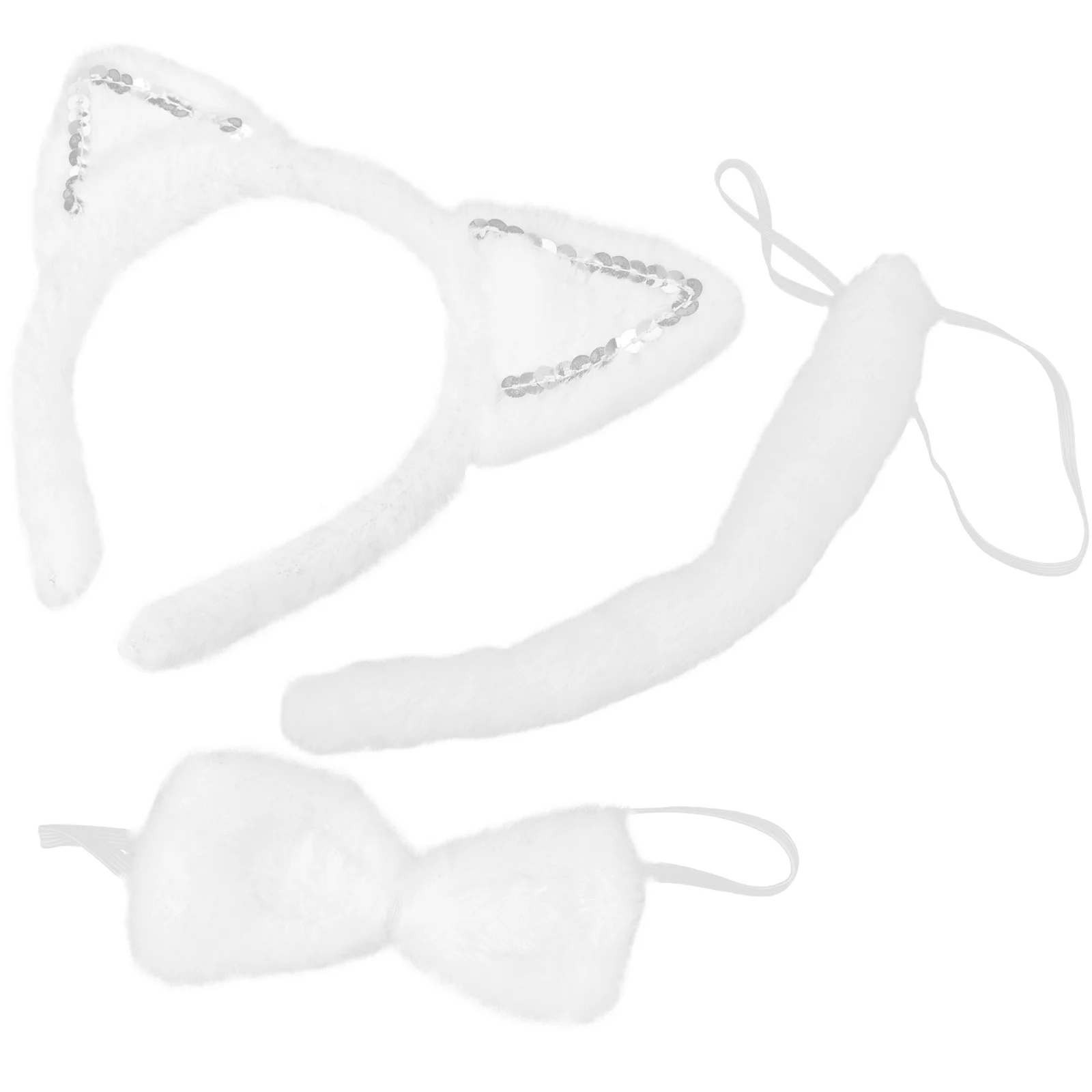 Decorate Cat Ears Headband Child White Plush Decorative Cats Tail Costume Adult