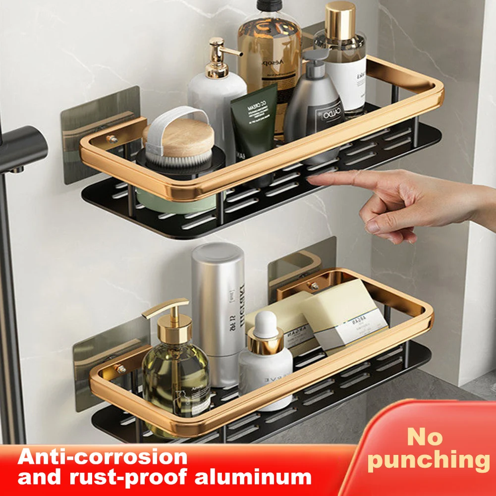 1PCS Bathroom Shelf Shower Wall Mount Shampoo Storage Holder With Suction Cup No Drilling Kitchen Storage Bathroom Accessories