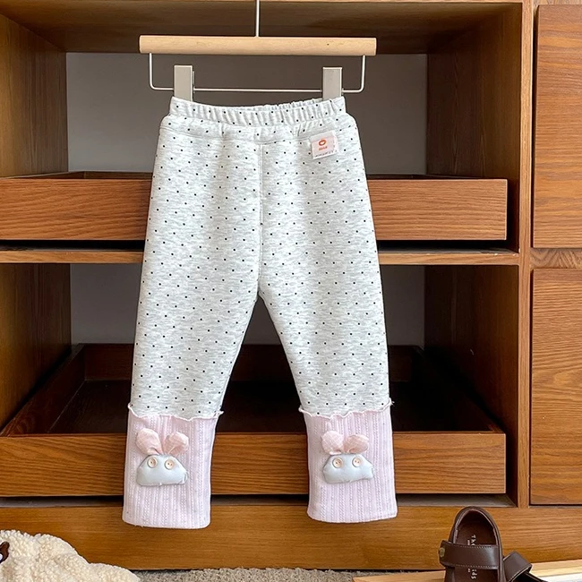Girls Pants 2026 Autumn and Winter New Childrens Clothing Korean Girl Baby Cute Polka Dot Three-dimensional Cartoon Leggings