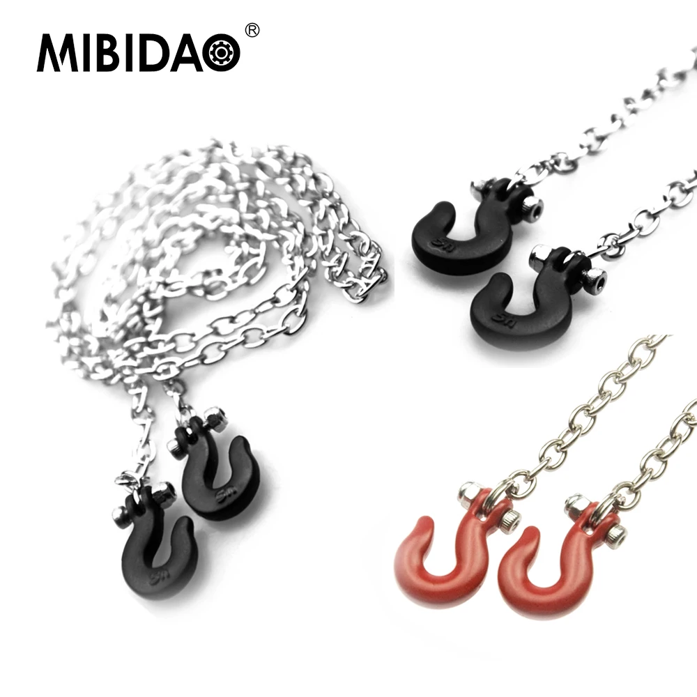 MIBIDAO Aluminum Alloy Trailer Tow Chain Shackles Hook for Axial SCX10 Wraith TRX-4 D90 1/10 RC Car Upgrade Parts Accessories