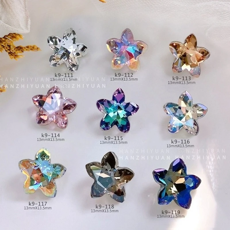 5Pcs Multi-faceted K9 Crystal Fat Starfish Pointed Back Nail Rhinestones Irregular Charms for DIY Nail Art Manicure Decoration