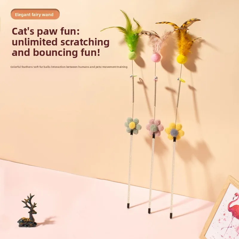 

Оптовая продажа, шарик для волос с перьями, игрушка для кошек, забавная кошачья палочка, удлиненная забавная палочка, кошачья царапина и укус