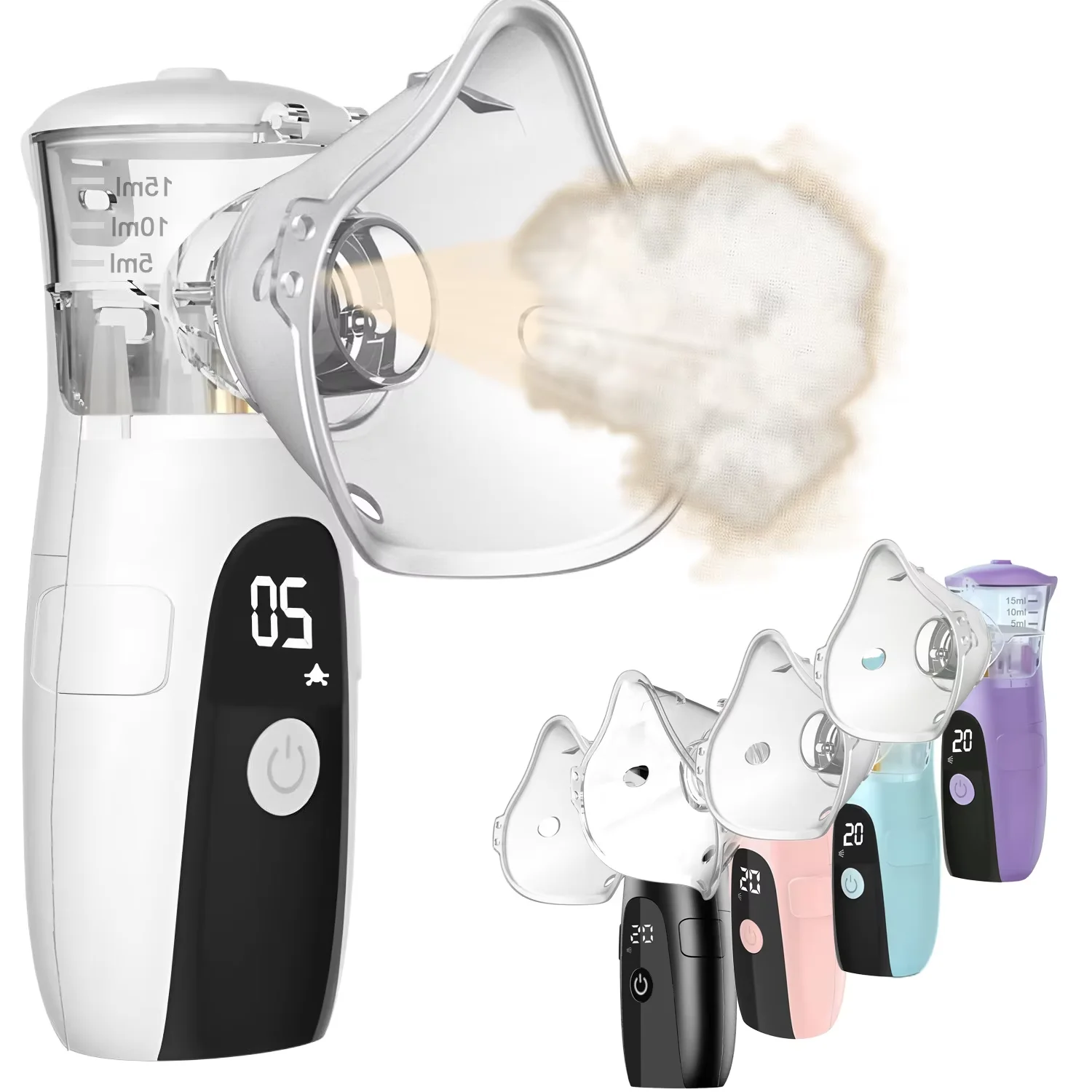 Nebulizador Silencioso de Malha - Inalador Portátil para Asma para Crianças e Adultos, Umidificador Doméstico com Display