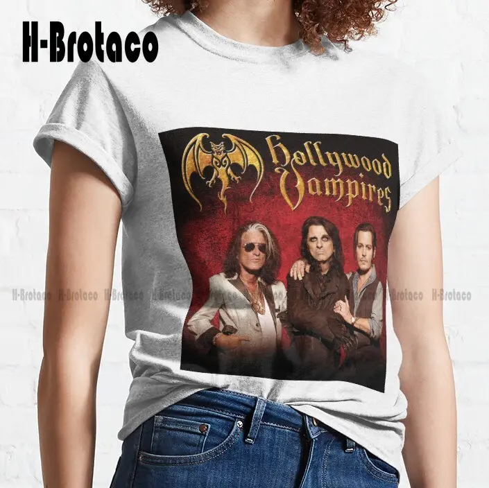 Hollywood-Vampires Tour Johnny Depp Dan Classic T-Shirt Womens Shirts Summer Cotton Outdoor Simple Vintag Casual Tee Shirts New