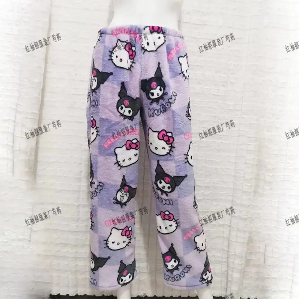 Sanrio Kuromi pantalones de pijama para mujer Kawaii Hello Kitty Anime pantalones de pierna ancha de dibujos animados pijamas para el hogar pantalones cortos lindos regalo para niñas