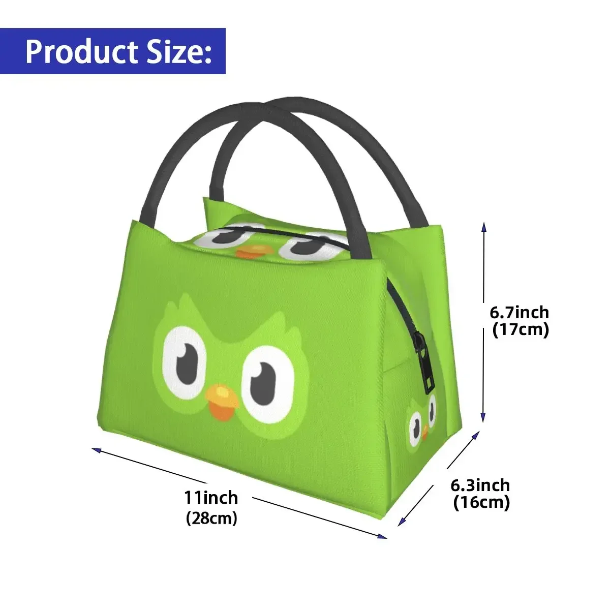 Duolingo Owl Duo 2 Lunch Bags Insulated Bento Box Waterproof Lunch Tote Picnic Bags Cooler Thermal Bag for Woman Student Office