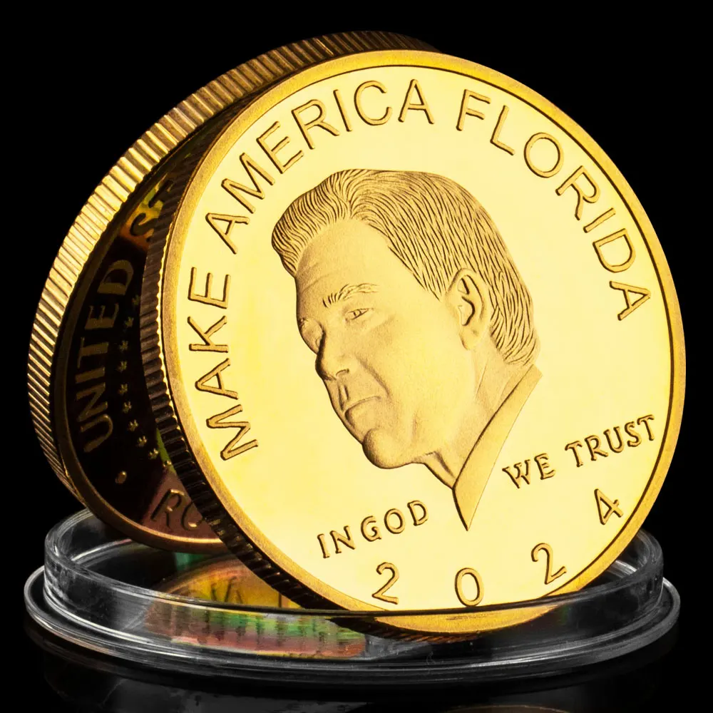 The United States of America Ron Desantis Collectible Gold Souvenir Coin Make America Florida 2024 Commemorative Coins