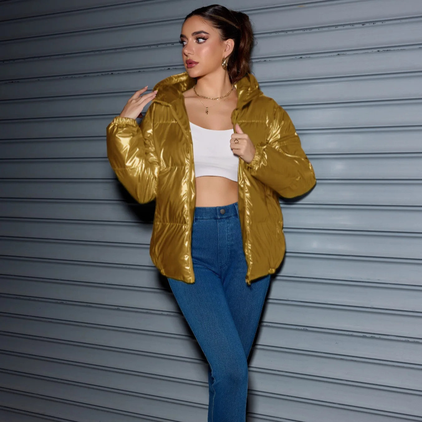 

American Street Sle down Cotton Jaet for Men And Women Winter Warm Bright Surface Couple Coat Thiened Knitted Cotton