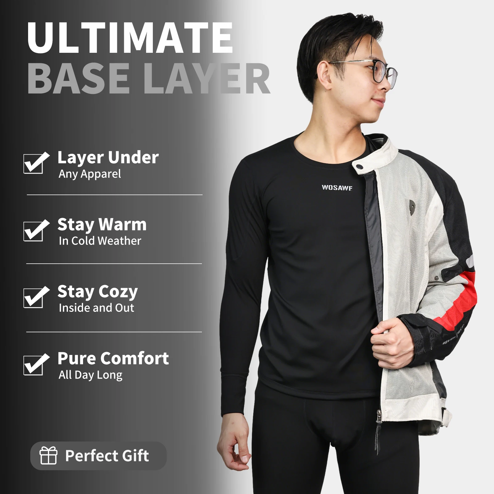 

WOSAWE Men's Cycling Base Layers Set Winter Autumn Bicycle Undershirt Long Sleeve Thermal Fleece Road Bike Cycling Base Layer
