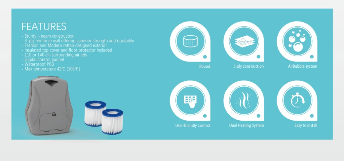 Outdoor Inflatable  Deep 6 Person Hot Tub with Cover