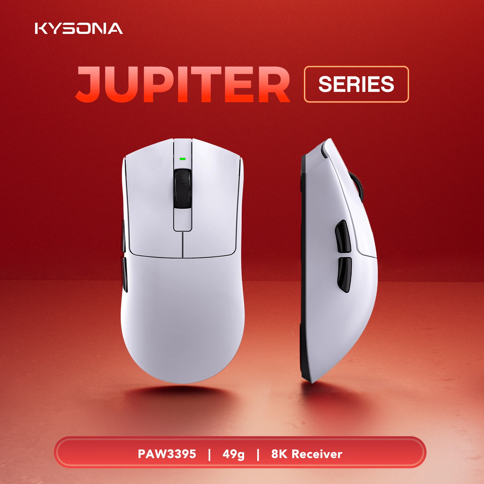 Kysona Jupiter Wireless Mouse PAW3395 Sensor 26000DPI Light Weight 49g 8khz Bluetooth Rechargeable Gaming Mouse For Laptop Gift