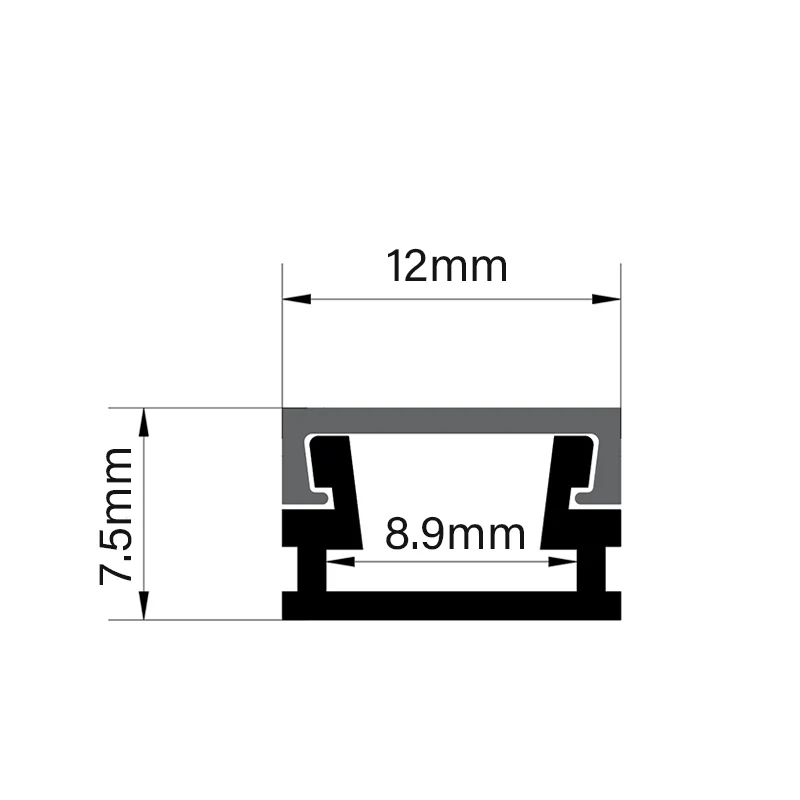 Aluminium LED Profile U Shape 12x7.5mm Surface Mounted Wardrobe Wine Cabinet Bookcase Bar Strip Lighting