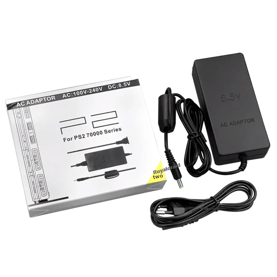 Nueva fuente de alimentación para PS2, Cable cargador adaptador de CA de repuesto, 100-240V CC 8,5 V para consola PS2 Slim 70000, enchufe europeo/EE. UU. Plu