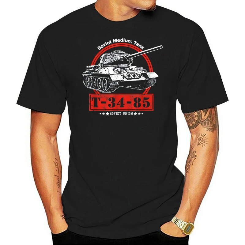 T-Shirt Short Casual 100% Cotton Shirts T-34-85 Soviet Tank of the Second World War Men