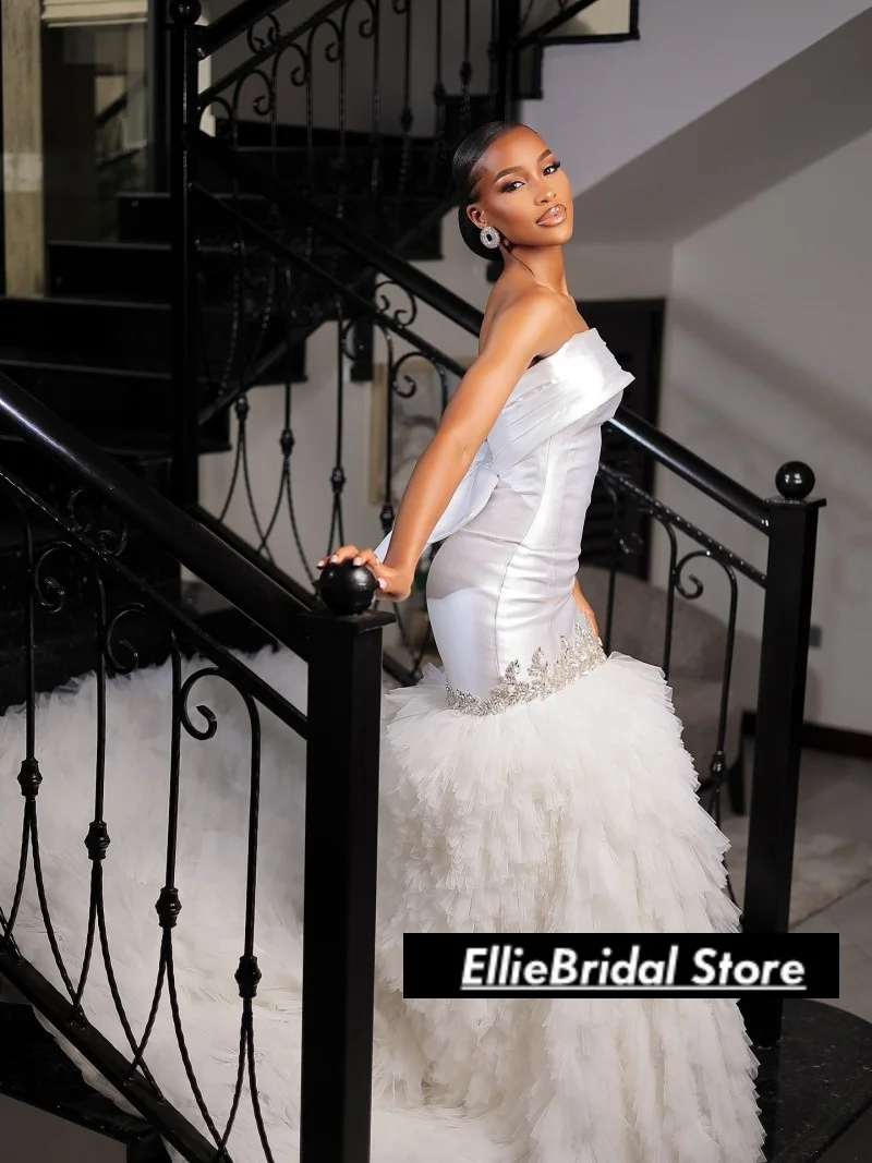 Роскошные свадебные платья русалки для женщин, многослойные оборки, аппликация из бисера, свадебные платья Vestido De Novia 2025 по индивидуальному заказу