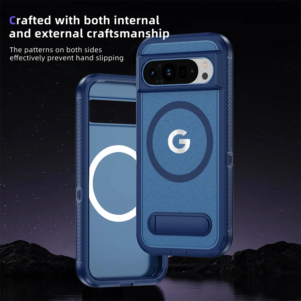 حافظة معززة مضادة للصدمات هجينة PC + حافظة من البولي يوريثان الحراري لهاتف جوجل بيكسل 10 9 برو XL 8A Pro حامل غير مرئي للشحن اللاسلكي غطاء مانع للانزلاق