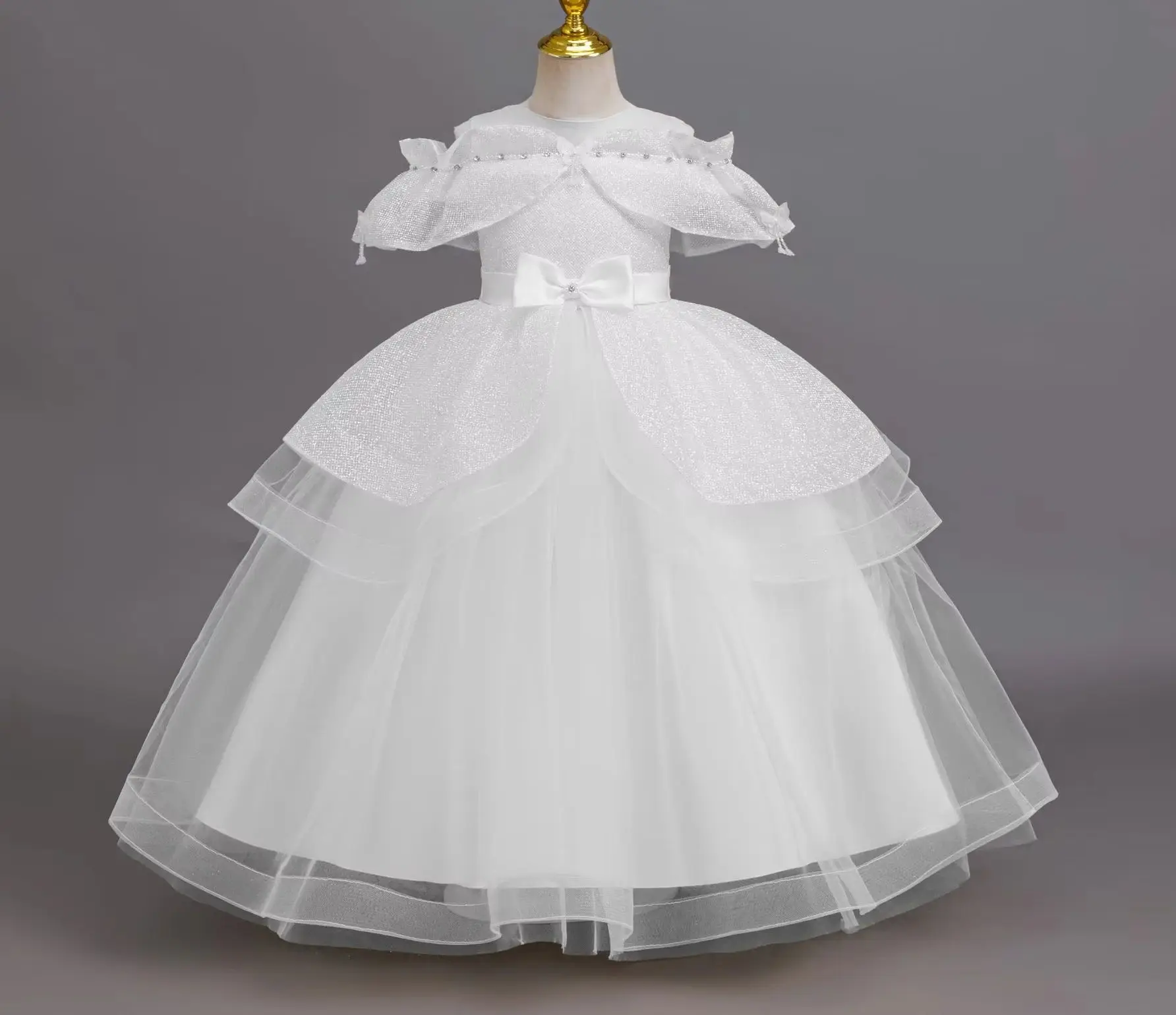 Girl Princess Dresses Butterflies Shiny Girls Concert Dress Gown 4-12 Years Child Clothes