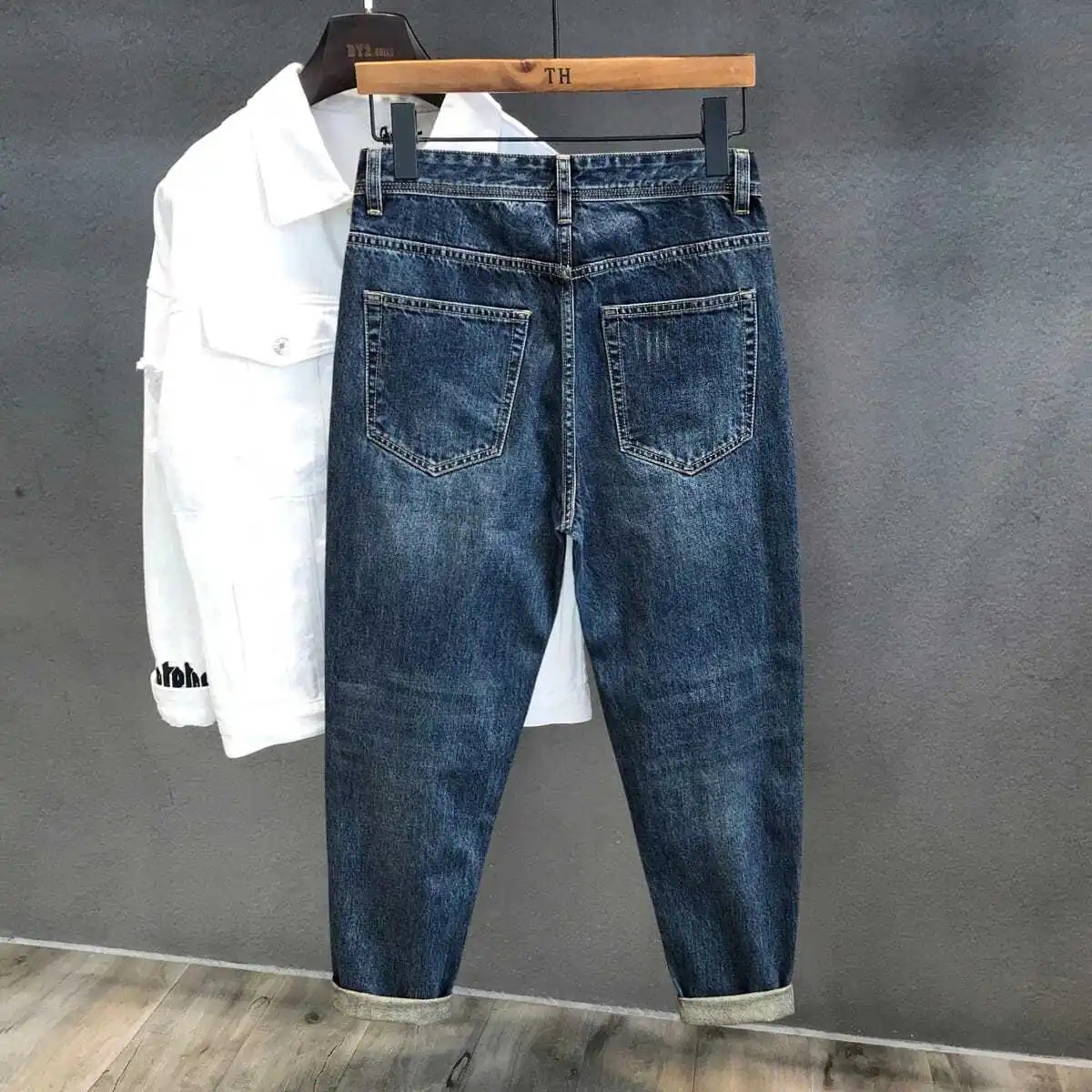 Autumn and Winter Retro Loose Jeans Men's Loose Straight Pants Clothing Harlan Large Size Overalls Man Casual Long Pants Men