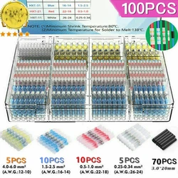 100PCS Solder Seal Wire Connectors Heat Shrink Butt Connectors Waterproof Insulated Electrical Wire Terminals Connectors Kit