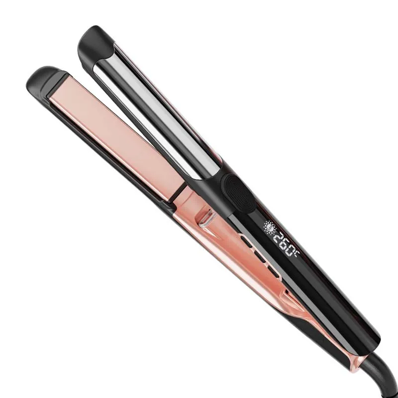 

Professional 2-in-1 Hair Styler High-Temperature Ceramic Plate Flat Iron Hair Curler LCD Electric Dual Voltage for RV Use