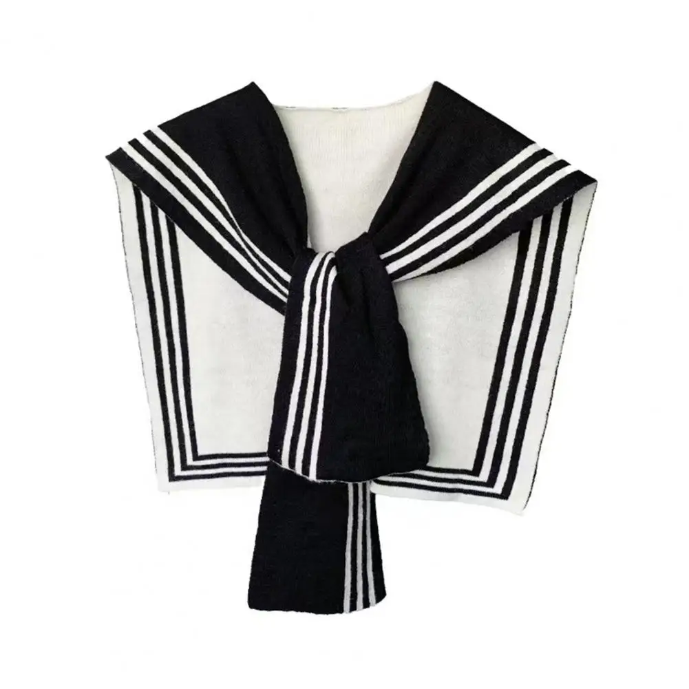 Black White Striped Shawl Striped Knitted Shirt Shawl with Hemming Design Warm Stylish Costume Accessory for T-shirt