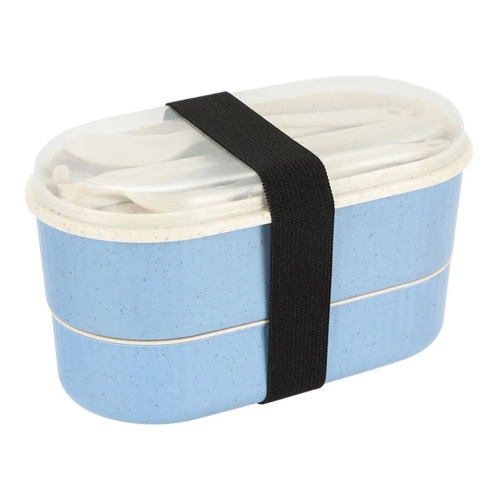 Portable Double Layer Lunch Box High Capacity Microwave Dinnerware Set with Fork and Spoon Leakproof Food Storage Boxes