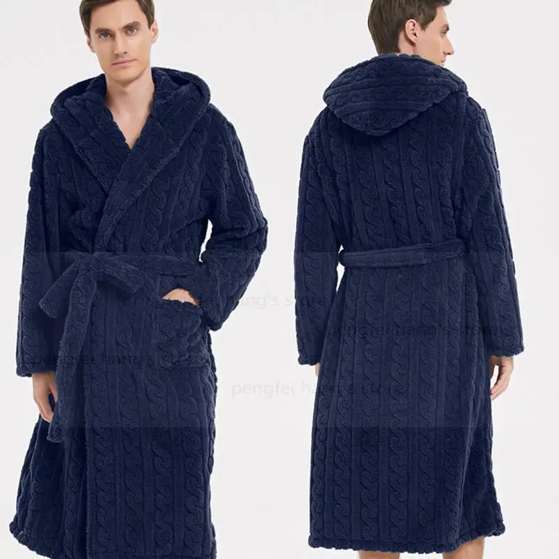 

Men Warm Coral Fleece Robe Long Sleeve Kimono Bathrobe Gown Autumn and Winter New Thick Intimate Lingerie Loungewear Pajamas
