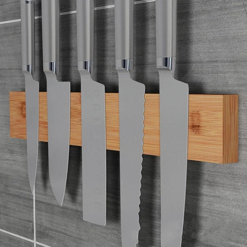 Powerful Magnetic Holder Strip Wood Bamboo Kitchen Rack Wall Mount Japanese Slicing Magnet Knives Block