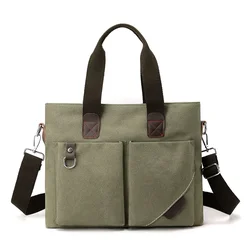 New Canvas Tote Bag Trendy Casual Commuting A4 Book Files Crossbody Bag Large Capacity Simple Shoulder Bag Laptop Handbag