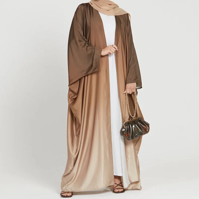 

Elegant Sleeve Abaya Fashion Open Front Cardigan Dress Tie Dye Ombre Gradient Maxi Gown Modest Dubai Muslim Chiffon Robe