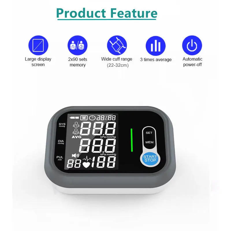 Blood Pressure Monitor, Automatic Upper Arm Blood Pressure Monitors for Home Use with Digital LED Display, Adjustable Cuff