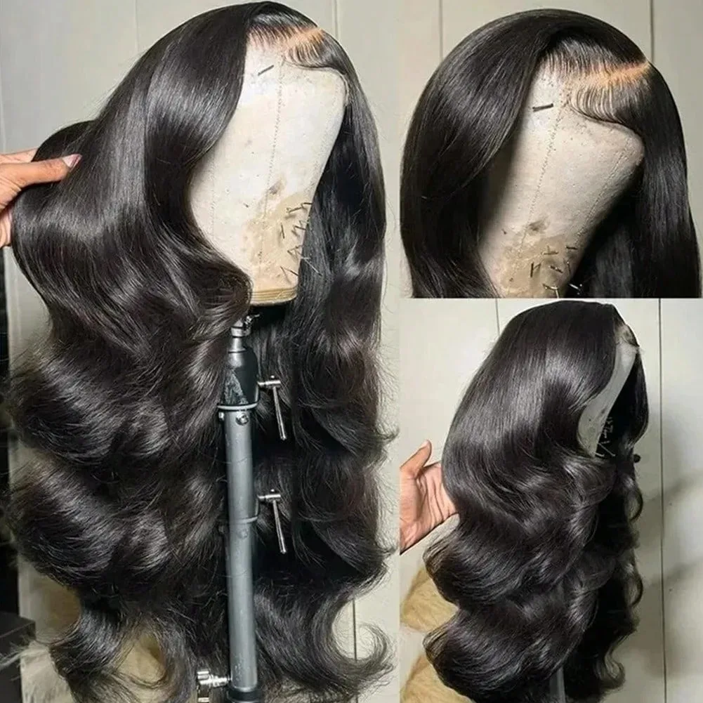 34 Inch Body Wave Wig 13x4 13x6 Lace Front Body Wave Wig Women With Baby Hair Natural Black Color 200 Density With Natural Hairline Water Wave Lace Front Human Hair Wigs